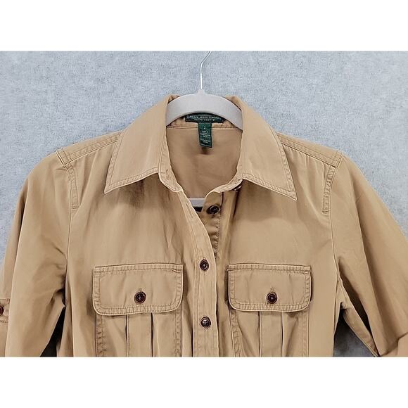 Lauren Jeans Co RALPH LAUREN Womens Sz 2 Dress Cotton Safari Tan Roll Tabs Belt - Picture 8 of 16